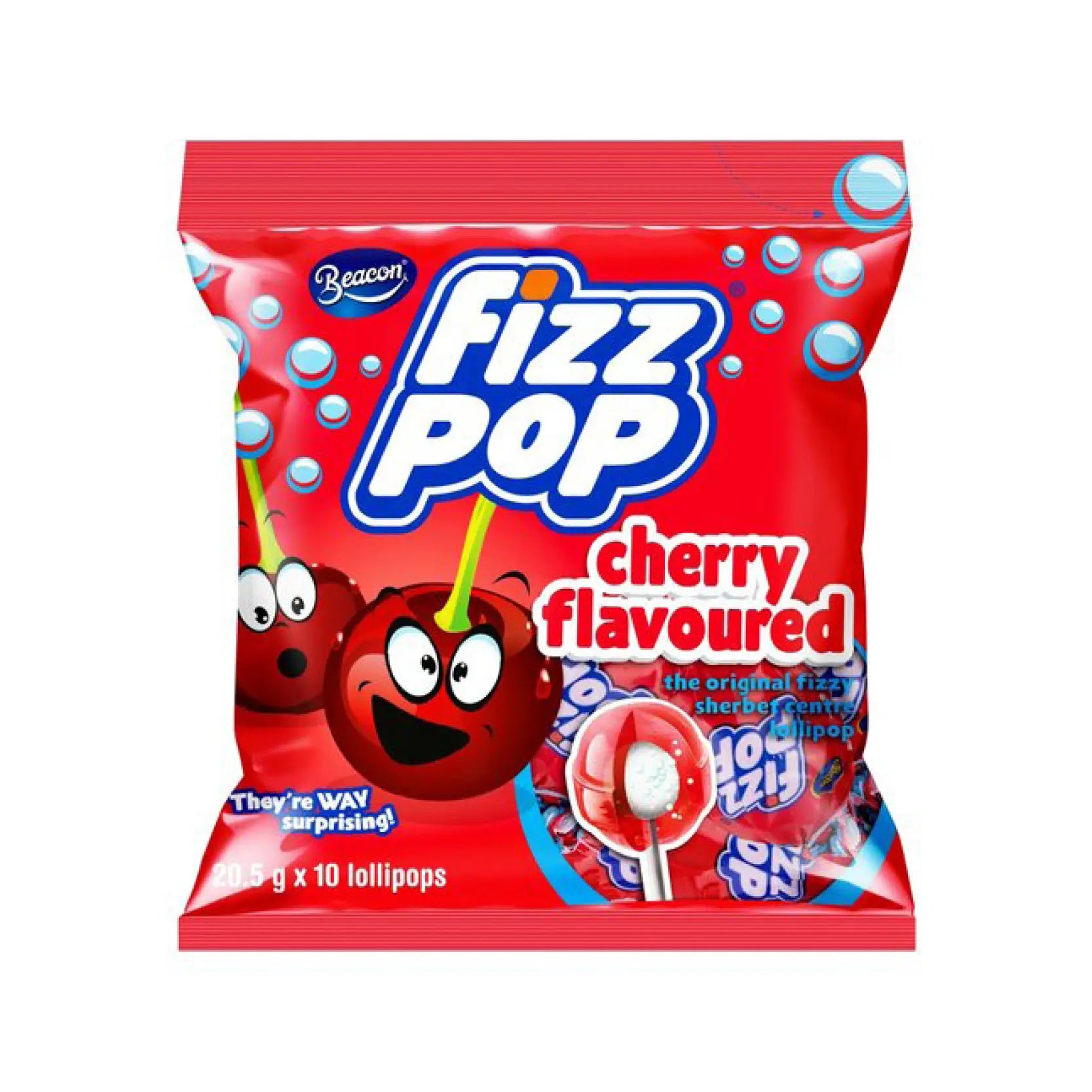 Fizz Pop Cherry Flavoured Lollipops 10 Pack
