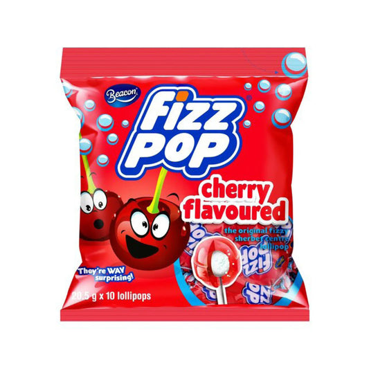 Fizz Pop Cherry Flavoured Lollipops 10 Pack